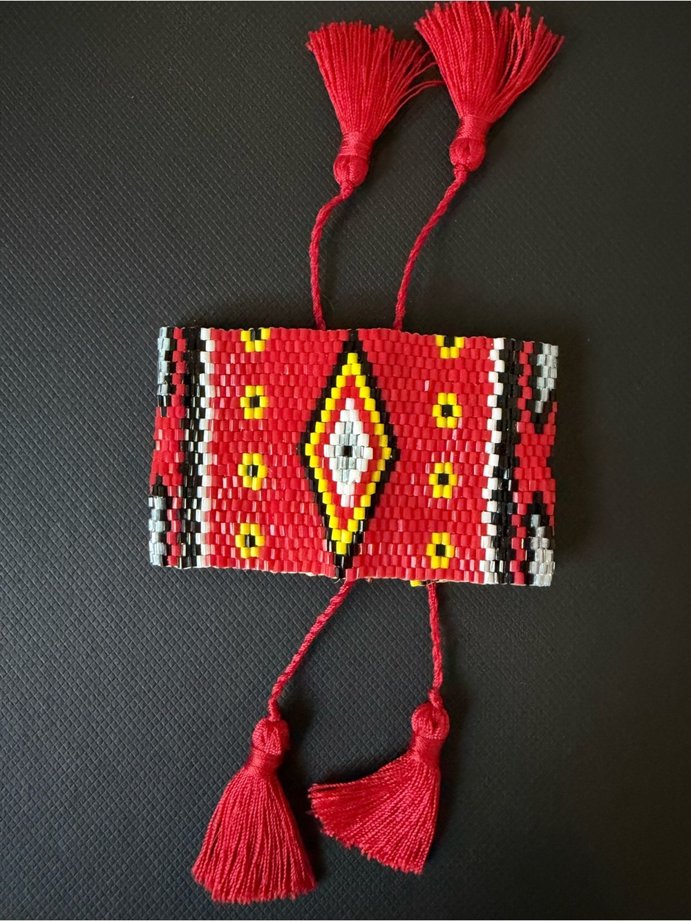 Handmade Red Beaded Tassel Bracelet